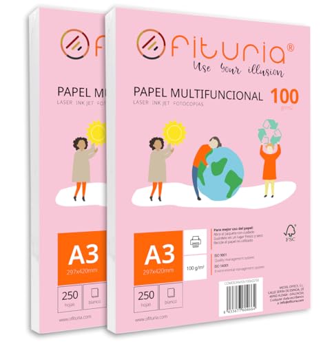 Packung mit 500 weißen DIN A3 Blättern, 100g Druckerpapier. Multifunktionales Kopierpapier für Schule und Büro. Ideal für Laserdrucker, Tintenstrahldrucker oder Kopierer – Ofituria von OFITURIA