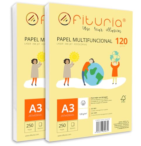 Packung mit 500 weißen DIN A3 Blättern, 120g Druckerpapier. Multifunktionales Kopierpapier für Schule und Büro. Ideal für Laserdrucker, Tintenstrahldrucker oder Kopierer – Ofituria von OFITURIA