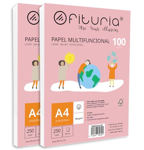 Packung mit 500 weißen DIN A4 Blättern, 100g Druckerpapier. Multifunktionales Kopierpapier für Schule und Büro. Ideal für Laserdrucker, Tintenstrahldrucker oder Kopierer – Ofituria von OFITURIA