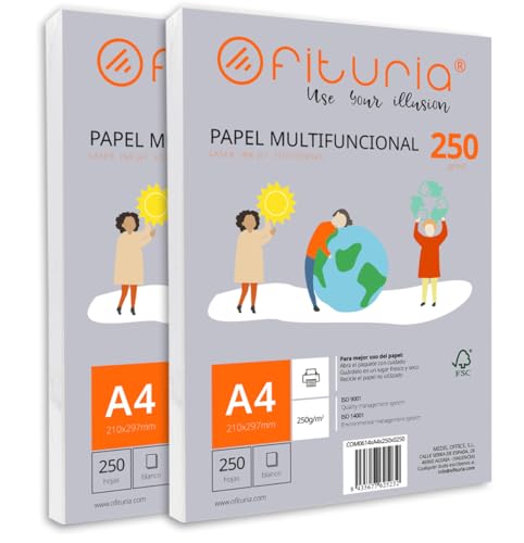 Packung mit 500 weißen DIN A4 Blättern, 250g Druckerpapier. Multifunktionales Kopierpapier für Schule und Büro. Ideal für Laserdrucker, Tintenstrahldrucker oder Kopierer – Ofituria von OFITURIA