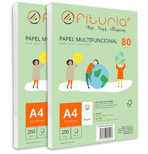 Packung mit 500 weißen DIN A4 Blättern, 80g Druckerpapier. Multifunktionales Kopierpapier für Schule und Büro. Ideal für Laserdrucker, Tintenstrahldrucker oder Kopierer – Ofituria von OFITURIA