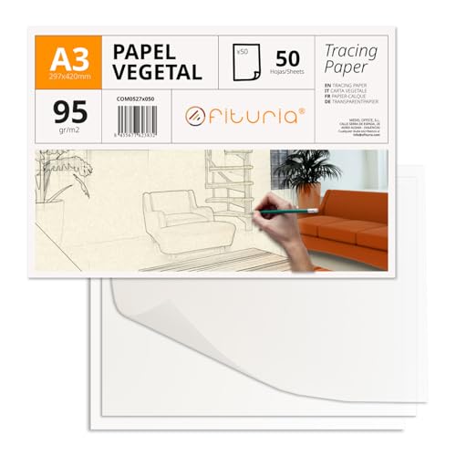 Pauspapier, A3 Pauspapier mit glänzender Oberfläche, 50 Blatt 95 g/m², starkes Pauspapier für technische Zeichnungen und Bastelarbeiten, säurefreies Papier – Ofituria (50 Blatt) von OFITURIA