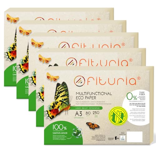 Recyclingpapier, A3, 80 g, Blatt, 100% aus Recyclingpapier, Packung mit recycelten Papierbögen, natürliche Farbe, geeignet für Laserdrucker und Inkjet, Gastronomie (1250 Blatt) von OFITURIA