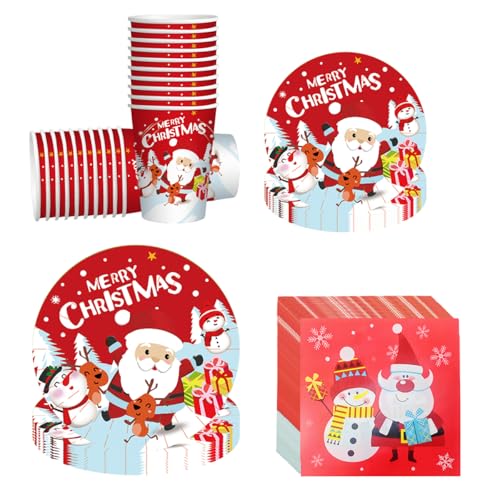 OFKAFEZV 80PCS weihnachtsgeschirr Set, Weihnachtstag Geschirr Dekorationen, Merry Christmas Partygeschirr, Geeignet für Weihnachtsfeiern mit bis zu 20 Gästen von OFKAFEZV