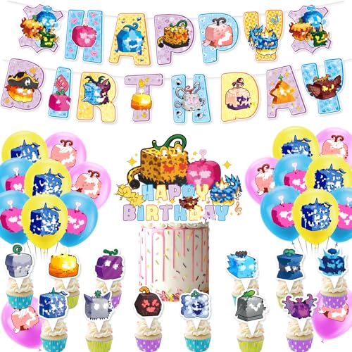 OFKAFEZV Bl-ox Fruits Party Theme Party Supplies, 32Pcs Blox Geburtstag Dekorationen, Kasten Spiel Tier Luftballons,Kasten Spiel Party Deko for Kids Birthday Tier Thema Party von OFKAFEZV