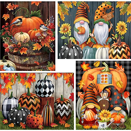 4 Stück Fall Full 5D Diamond Painting Kits für Erwachsene, Halloween und Herbst Zwerg Kürbis Runde Vollbohrer Strasssteine Kunst Handwerk Home Wall Decor Geschenk 30,5 x 40,6 cm von OFRKE