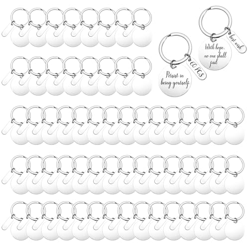 OGANAZI 60 Stück Edelstahl-Schlüsselanhänger-Rohlinge, 3,1 cm, runde Metall-Stempelrohlinge zum Gravieren, Lasergravur, blanko, Schlüsselanhänger mit Loch, unlackierte Hängeetiketten für DIY-Geschenk, von OGANAZI