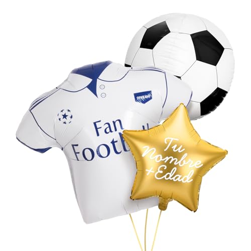 OH YEAH Personalisierbares Fußballballon-Set, Folienballon, goldener Stern + Folienballon, Fußballtrikot + Folienballon, personalisierbarer Namen, geeignet für Helium, personalisierter Ballon, wählen von OH YEAH