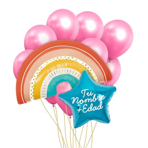 OH YEAH Personalisierbares Regenbogenballon-Set, Folienballon, blauer Stern, 10 Regenbogen-Folienballons, 10 rosa Latex-Luftballons, personalisierbarer Name, Helium, personalisierbarer Ballon, wählen von OH YEAH