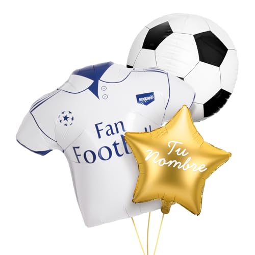 OH YEAH Personalisiertes Fußballballon-Set, Folienballon, goldener Stern + Folienballon, Fußballtrikot + Folienballon, personalisierter Name, geeignet für Helium, personalisierter Ballon, wählen Sie von OH YEAH