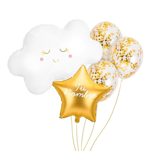 OH YEAH Personalisiertes Wolkenballon-Set, Folienballon, goldener Folienballon, Wolkenballon, 3 Latex-Luftballons, Konfetti-Luftballons, personalisierter Name, Helium, personalisierter Ballon, wählen von OH YEAH