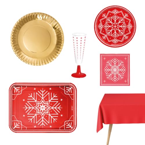 OH YEAH Set für 12 Personen, Weihnachtsdekoration, Winter, rot, Packung mit 78 Stück, Weihnachtsthema, komplettes Weihnachtsgeschirr, einzigartiges Design von OH YEAH