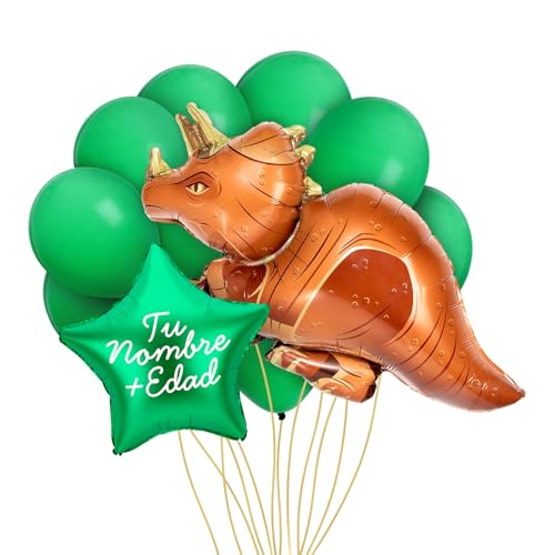 OH YEAH Triceratops-Luftballon-Set, Folienballon, grüner Stern + Folienballon Dino + 10 grüne Latex-Luftballons, personalisierbarer Name, Helium, personalisierbarer Ballon, wählen Sie Ihren Namen + von OH YEAH