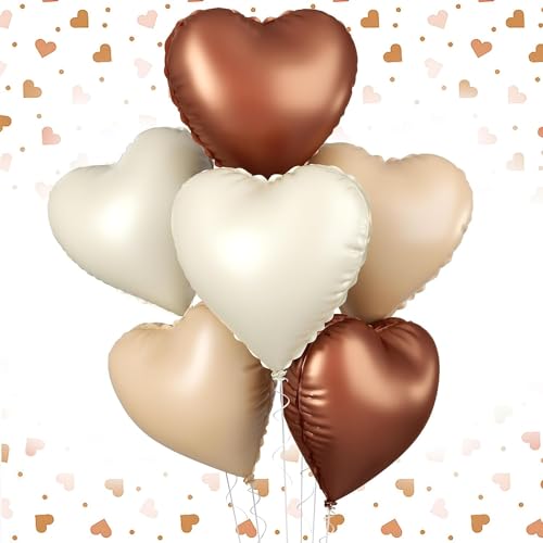 Liebesballon, 6pcs Herz Ballon, Herzluftballons Creme, Herz Ballon Braun, Herz Ballon Beige, Herz Folienballon, 18 Zoll, für Geburtstagsfeiern, Hochzeiten, Valentinstag, Babypartys von OHLINEA