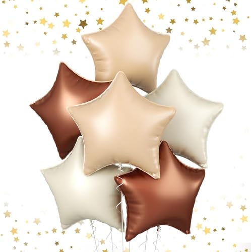 Stern Ballon, 6pcs Folienballon Stern, Stern Ballon Creme, Stern Ballon Beige, Helium Ballon Stern, 18 Zoll, für Geburtstagsfeiern, Hochzeiten, Valentinstag, Babypartys von OHLINEA