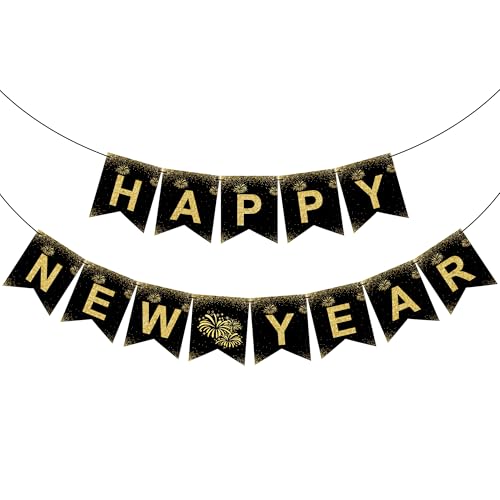 OHOME Neujahrsdekorationen 2025 - Happy New Year Banner - Silvester Party Supplies - Happy New Year Dekorationen 2025 | Neujahrsdekorationen | Silvester Dekorationen | Silvester Party Supplies von OHOME