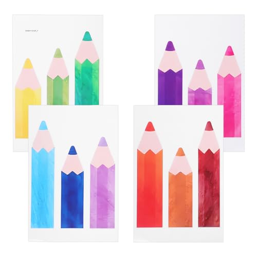 4 Stück Bleistift Muster Aufkleber Dekoration Bleistifte Aufkleber Für Buntstifte Ornamente Für Aquarell Bleistift Schulanfang Partyzubehör Schul Pinnwand Ränder OHPHCALL von OHPHCALL