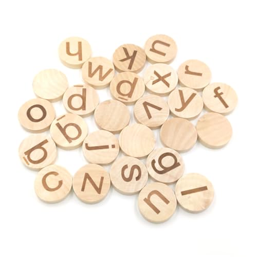 OHPHCALL 1 26Stk Holzscheibe Token-Board quadratische Alphabetperlen Makramee-Perlen Farkle klassisches Würfelspiel Buchstabenaufkleber aus Vinyl hölzerne Alphabetscheibe Bambus von OHPHCALL