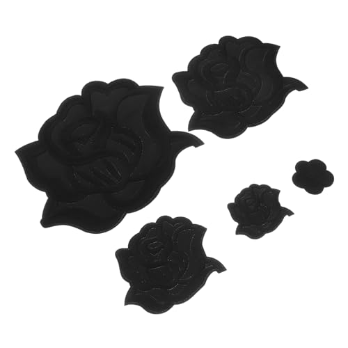 OHPHCALL 1 Satz Rosenaufnäher Zum Aufbügeln Schwarzer Patch Kleiderflicken Aufbügeln Gestickte Aufnäher Gestickte Blumenflecken Flicken Für Schuhe Stoffaufnäher Baumwolle Black 5st von OHPHCALL