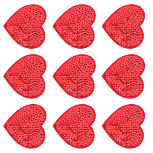 OHPHCALL 10 Stk Stickaufkleber Glitzer-Herz-Patch individuelle Aufnäher gestickt stoff aufnäher Stoff-Patches Herz-Aufnäher Kleidungsflicken Rote herzförmige Paillettenapplikation Polyester von OHPHCALL