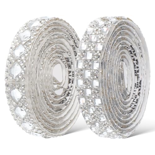 OHPHCALL 2 Rollen Strassband machen Schmuck selbstklebende Strasssteine Heimwerken trimmen bastelmaterial Rhinestone Dekoration Strassapplikation Strassstreifen selbstklebend Glas Silver von OHPHCALL