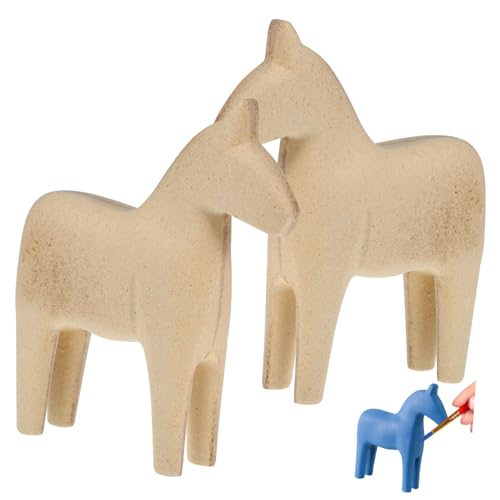 OHPHCALL 2St Pferdestatue partydekorationen dekoring verkleidung ornamente decor Spielzeugpferd Cowgirl-Gastgeschenke Rodeo Mini-Pferdedekorationen aus Holz unfertiges Holzpferd hölzern von OHPHCALL