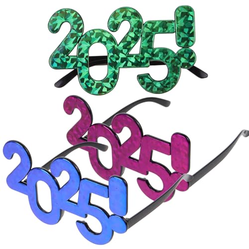 OHPHCALL 3 Stück 2025 Neujahrsparty-Brillen Glitzernde 2025-Zahlenbrille Neujahrsspaß-Brillen Für -Requisiten Silvester-Partyzubehör von OHPHCALL