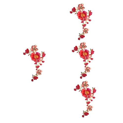 OHPHCALL 4 Stück Cheongsam Aus Bestickter Spitze Flicken Für Kleidung Flicken Für Jacken Kleidung Patches Dekoration Blumen-rechteck-flecken Kleine Kleiderflicken Blumenbeete Polyester Rot von OHPHCALL