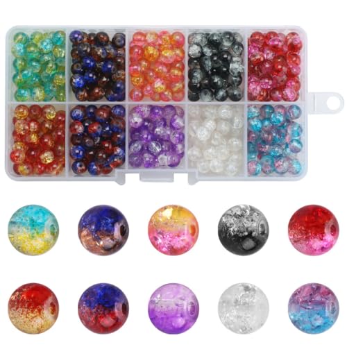 OHPHCALL 6MM Farbige Gesplitterte Glasperlen Runde Handgefertigte Lose Spacer Perlen Im 10 Fach Box Set Ideal Für DIY Schmuck Und Bastelarbeiten Ca von OHPHCALL