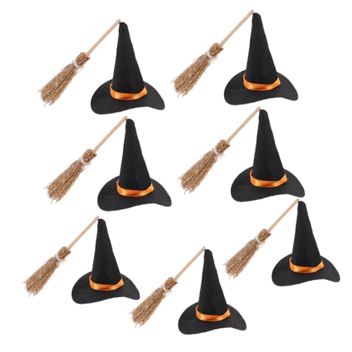 OHPHCALL 7Er Set Halloween Filz Hexenhut Set Kleine Halloween Hexenhüte Winziger Hut Hexenbesen Halloween Winzige Hexenhüte Mini Filz Zaubererhut Puppe Hexenhut Mini Hexenhüte Stoff von OHPHCALL