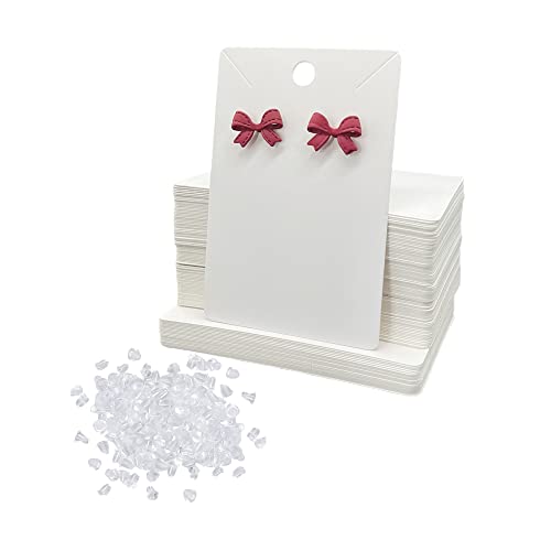 OHYER 100 Stück Schmuckkarten Ohrring Display Karten Schmuck Halskette Display Halter Karten 200 Stück Ohrring-Verschlüsse Leere Papieranhänger für DIY Verpackung Ohr Schmuck Ohrstecker und Halsketten von OHYER