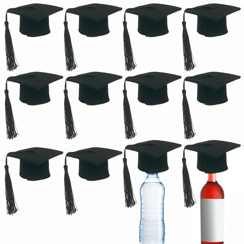 OHYER 12 Stück Studenten Hut Abschluss Cap Mini Weinflasche Doctor Hut Dekoration Kleiner Hut Dekoration Set Schwarz Kann für Abschlussfeier Thema Weinflasche Dekoration Home Dekoration verwendet (1#) von OHYER