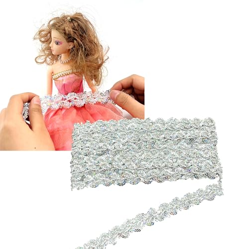 OHYER 4 m Gewelltes Elastische Pailletten elastische pailletten Paillette Trim Wohnung Paillettenband Glitzer Paillettenband Silber Bänder zur Dekoration von Bühnenkostümen Hüten und Diademen (Silber) von OHYER