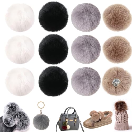 OHYER Bommel für Mützen Bommel Flauschig Flaumige Pompom Pompons zum Basteln Kunstpelz Pom Pom Ball DIY Kunstfell Pompon kunstpelz Pompon plüschball Mit Stift Für Schuhe Schals (Durchmesser 6 cm) von OHYER