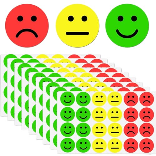 OIGWBPH 1200PCS Smile Aufkleber, Sticker, Smiley Face, Stimmungsaufkleber, Lächeln, Neutral, Traurig, Aufkleber (2,5 cm) (Rot, Gelb, Grün) von OIGWBPH