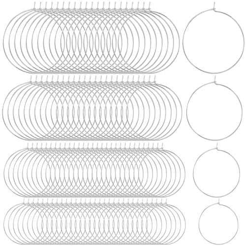 OIIKI 120 Stück Ohrring-Perlen zur Schmuckherstellung, 4 Größen, versilberte Kreolen, offene Kreolen, Metall-Ohrringringe, runde Ohrringe für DIY-Schmuck, Handwerk für Frauen von OIIKI