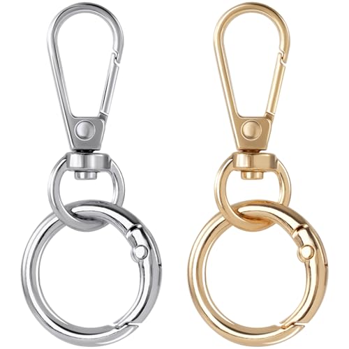 OIIKI 2 Sets Drehverschluss-Clips, Metall-Karabinerhaken, doppelte Öffnung, Schlüsselanhänger-Clip mit Schlüsselring für Bastelarbeiten, Schmuckverschlüsse, Schlüsselbandherstellung – Gold, Silber OIIKI 2 Sets Drehverschluss-Clips, Metall-Karabinerhaken, doppelte Öffnung, Schlüsselanhänger-Clip mit Schlüsselring für Bastelarbeiten, Schmuckverschlüsse, Schlüsselbandherstellung – Gold, Silber von OIIKI