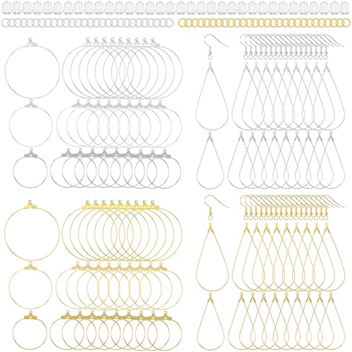 OIIKI 700 Stück Ohrring-Sets zur Schmuckherstellung, silber/vergoldete Ohrringhaken, hypoallergene Ohrring-Perlen, Gummi-Ohrring-Verschlüsse, Biegeringe für DIY-Schmuckherstellung von OIIKI