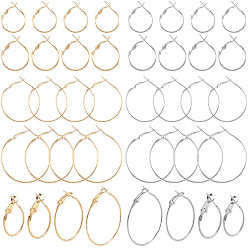 OIIKI Kreolen für Schmuckherstellung, runde offene Perlen, Bastelzubehör, Set für die Herstellung von Ohrringen, hypoallergene Kreolen – Gold, Silber, 32 Stück OIIKI Kreolen für Schmuckherstellung, runde offene Perlen, Bastelzubehör, Set für die Herstellung von Ohrringen, hypoallergene Kreolen – Gold, Silber, 32 Stück von OIIKI