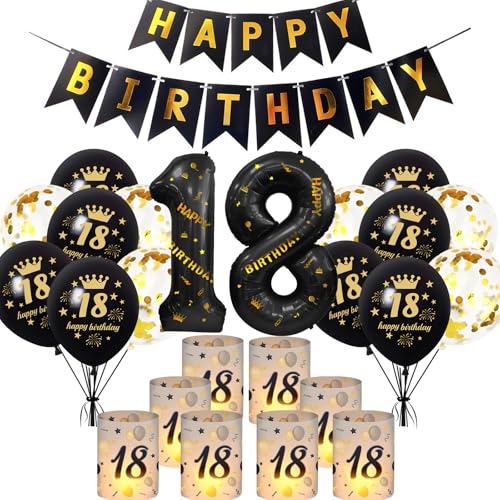 18. Geburtstag Junge MäDchen Deko - 27 Pcs Luftballons Deko With Windlicht Tischdeko Goldene Konfetti Latexballons Nummer 18 Folienballon FüR 18 Geburtstag Deko von OIODDYY