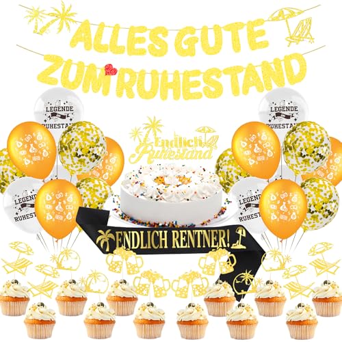 Alles Gute Zum Ruhestand Deko - 33 Stück Gold Alles Gute Zum Ruhestand Banner Legende Ballon Tortendeko und Gürtel Für Männer Frauen Abschiedsfeier Renteneintritt Party von OIODDYY