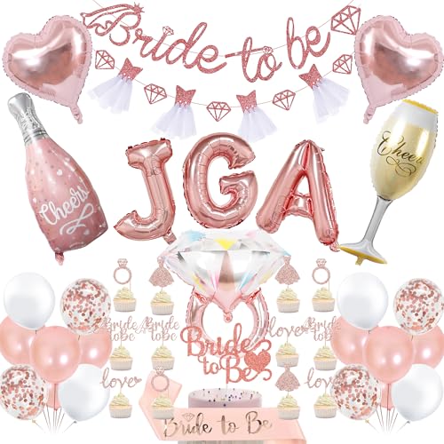 Bride to Be Deko JGA Luftballons - 39 Stück Rosegold Bride to Be Banner Sekt Diamantring Herzform Folienballons Schulterriemen Tortendeko Für Bridal Shower Heiratsantrag Verlobung Bachelorette Party von OIODDYY