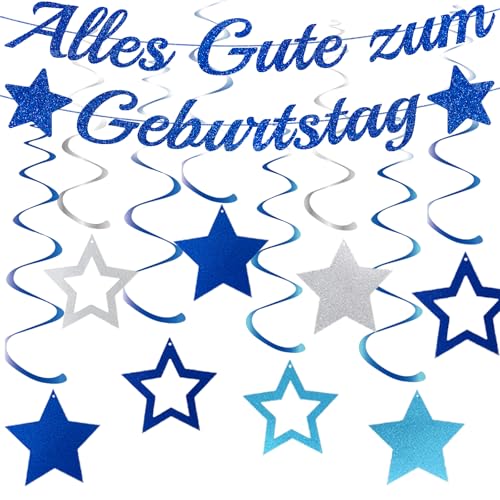 Happy Birthday Girlande Blau Dekorationen – 9 Stück Blau Kindergeburtstag Alles Gute Zum Geburtstag Banner HäNgende Wirbelluftschlangen Bannergirlande Für Jungen Mädchen Erwachsene Geburtstagsparty von OIODDYY