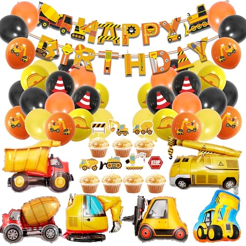 Kinder Geburtstag Deko Bagger Luftballons - 50 Stück Happy Birthday Banner Kranwagen Zement Lkw Bagger Folienballons Tortendeko Für Dekoration Zum Kindergeburtstag Baustelle Thema Babyparty Dekor von OIODDYY