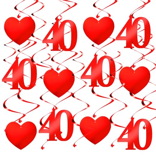 OIODDYY 40 Hochzeitstag Deko Herz Wirbel - 18 Stück Rot Herz Wirbel Zahl 40 Spiral Swirls Hängedeko Für 40 Geburtstag Hochzeit Jubiläum Valentinstag Rubinhochzeit Party Dekorationen Geschenke von OIODDYY