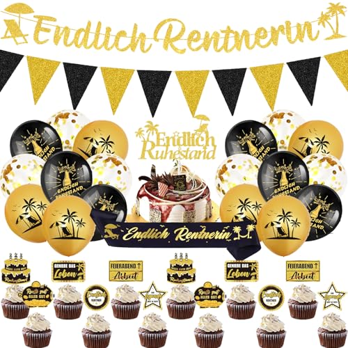 Rente Ruhestand Deko Party Luftballons - 35 Pcs Black Gold Rente Banner Kuchendeko Geburtstag For Renteneintritt Frau Geschenk MäNner Pension Abschiedsfeier Rente Ruhestand Abschied Kollegin von OIODDYY