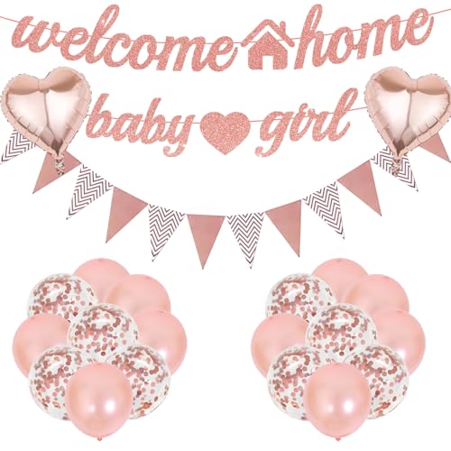 Welcome Home Gender Reveal Party - 22 Pcs Babyparty Deko Willkommen Zuhause Set Baby Shower Taufe Girl Ballons Wimpelkette Kinderzimmer Gender Reveal Party Welcome Home Baby Girl Herzlich Girlande von OIODDYY