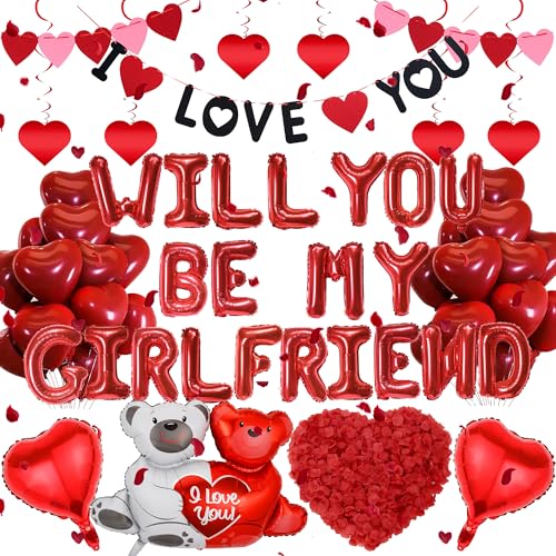 Will You Be My Girlfriend - 552 Stück Will You Be My Girlfriend Brief Folienballon I Love You Banner Rot Herz Ballons Umarme den BärenFolienballon Für Valentinstag Geständnis Jubiläen Hochzeit Dekor von OIODDYY