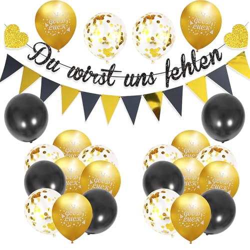 Wir Werden Dich Vermissen Deko - 24 Pcs Abschiedsparty Deko Enthalten Du Wirst Uns Fehlen Banner Gold Good Luck Luftballons Konfetti Latexballons für Ruhestand Abschieds Kollegen Jobwechsel Deko von OIODDYY