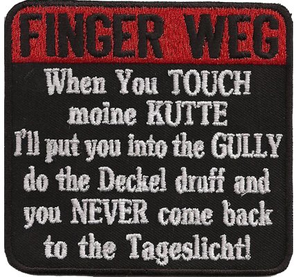 Kutte Gully deckel druff Biker Rocker Aufnäher L von Patch